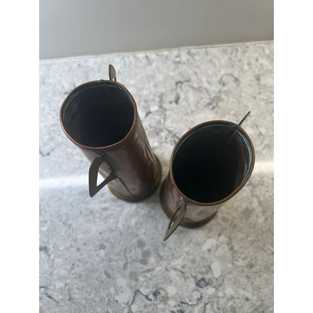 2 Gebrüder Bing Nuremberg Vases Circa 1900-10 Brass Copper Geometric JL - Picture 8 of 11